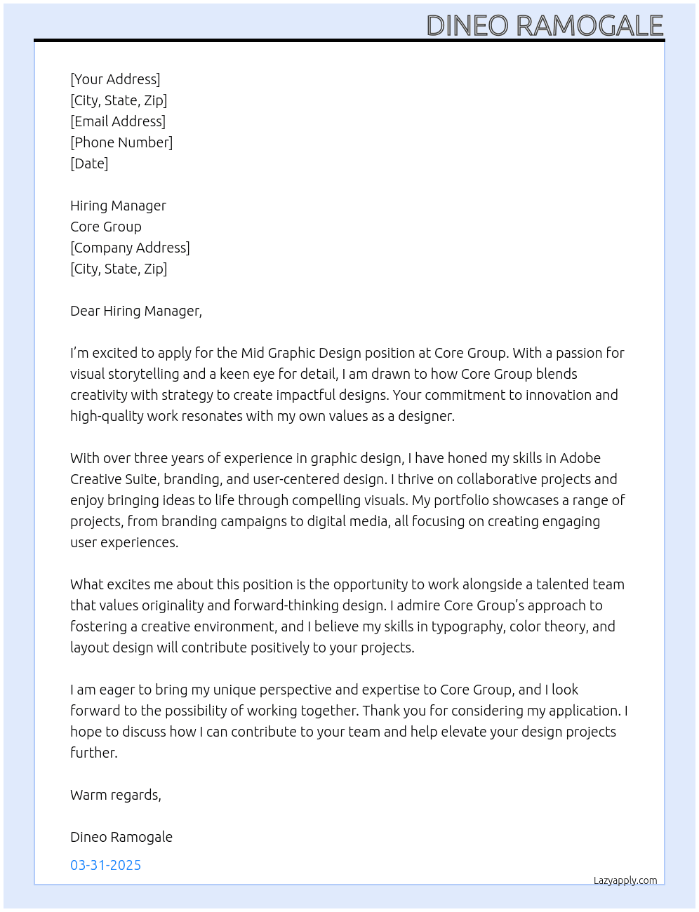 Mid Graphic Design At Core Group Cover Letter