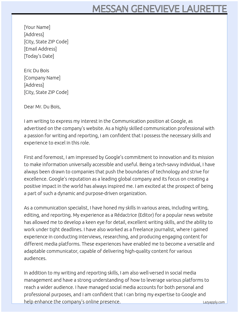 Communication At Google Cover Letter