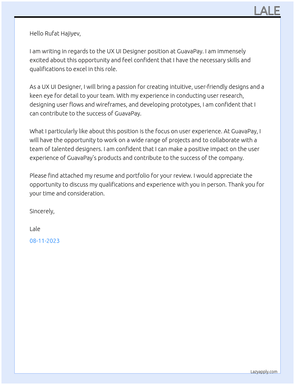 Ux ui designer At guavapay Cover Letter
