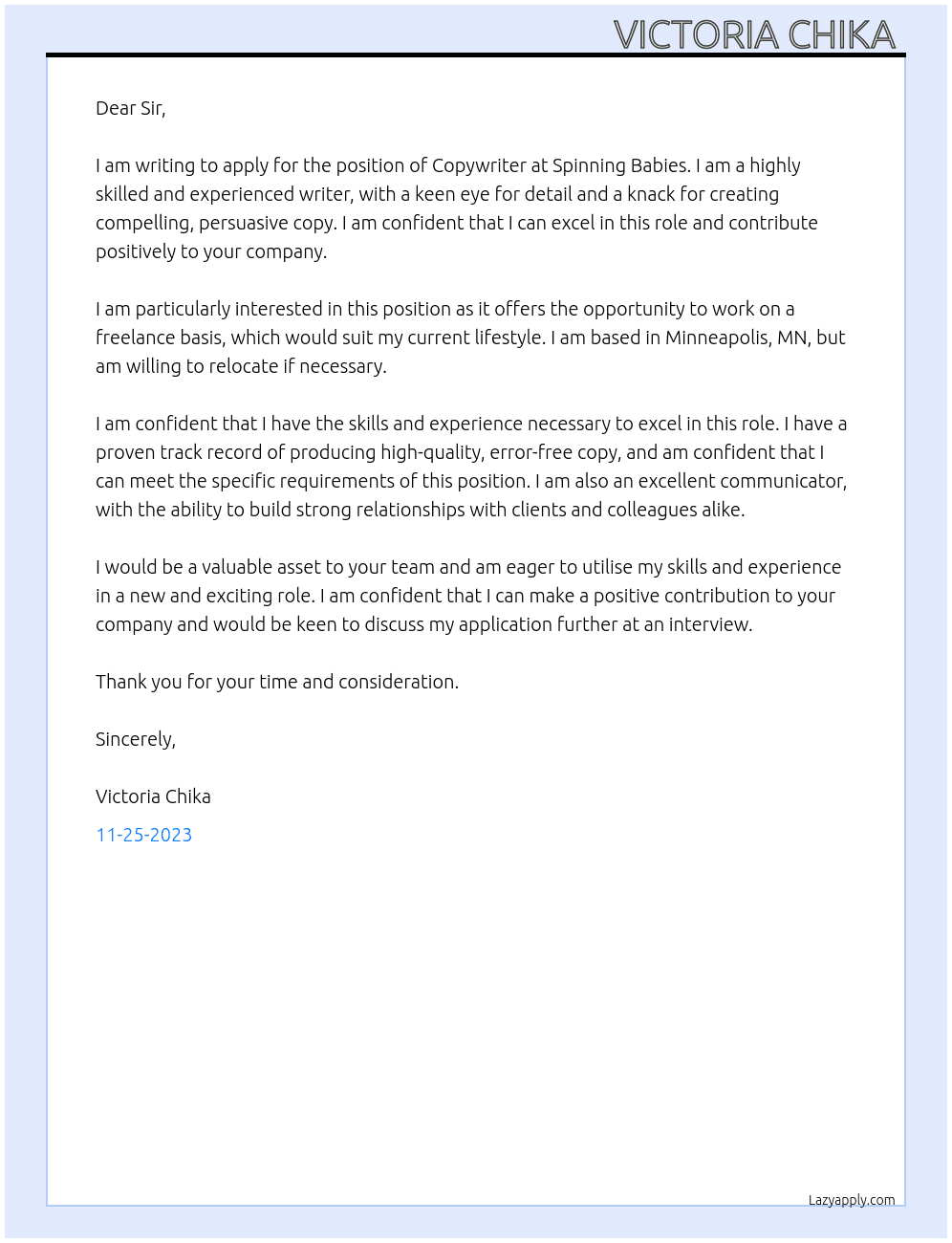Copy writer  At  Spinning Babies® Cover Letter