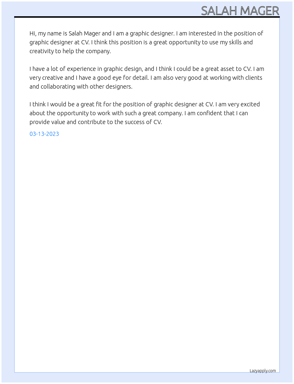 graphic designer At cv Cover Letter