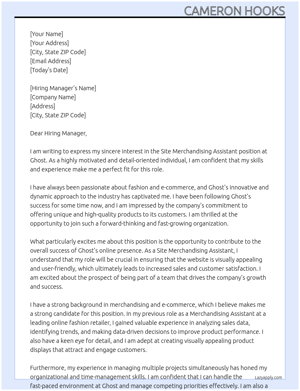 Site Merchandising Assistant At Ghost Cover Letter