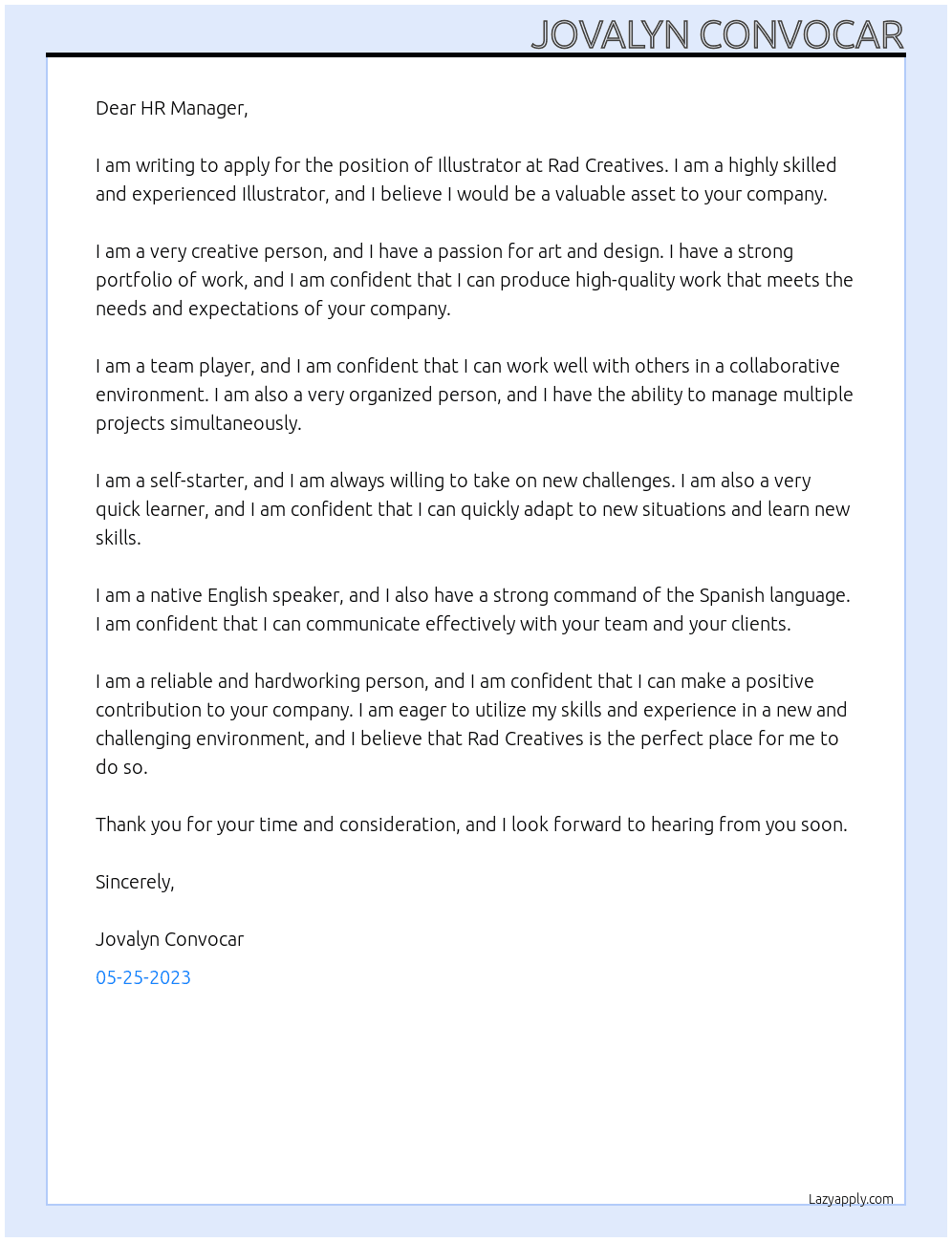 Illustrator At Rad Creatives Cover Letter