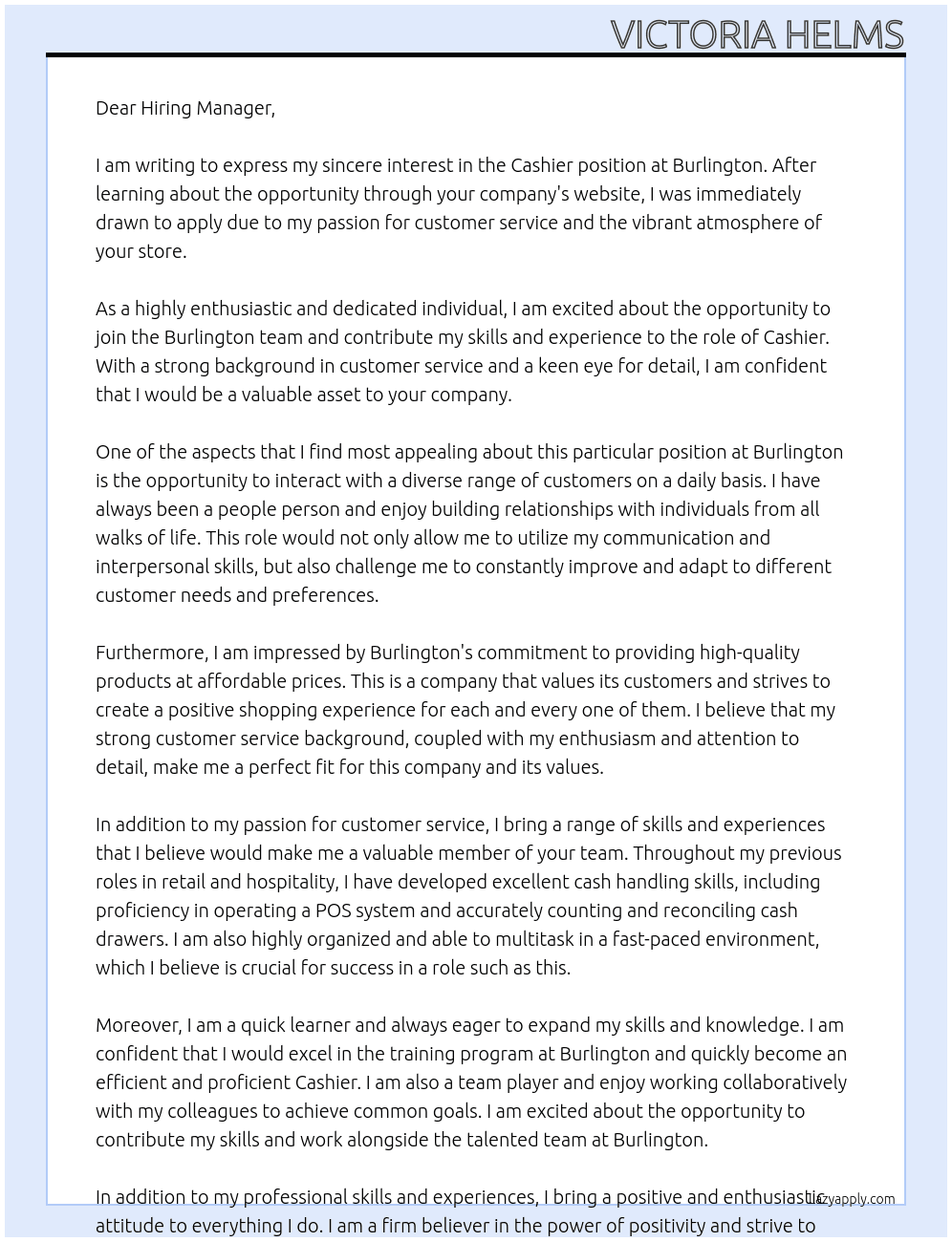 Cashier At Burlington Cover Letter