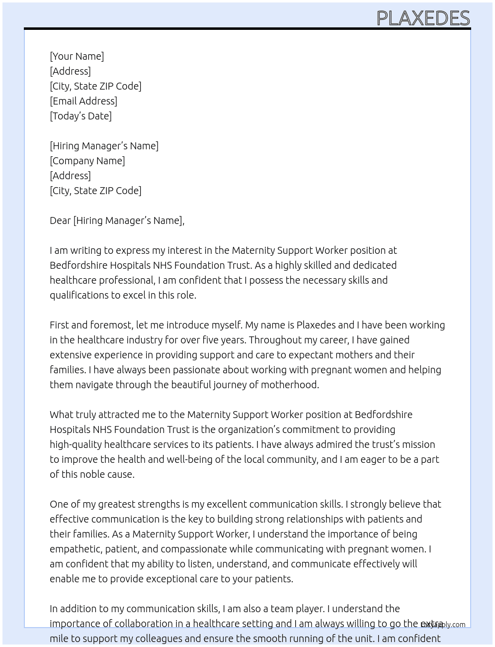 Maternity Support Worker At Bedfordshire Hospitals NHS Foundation Trust Cover Letter
