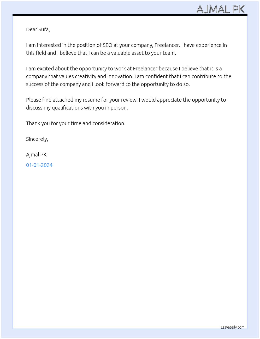 seo At freelancer Cover Letter