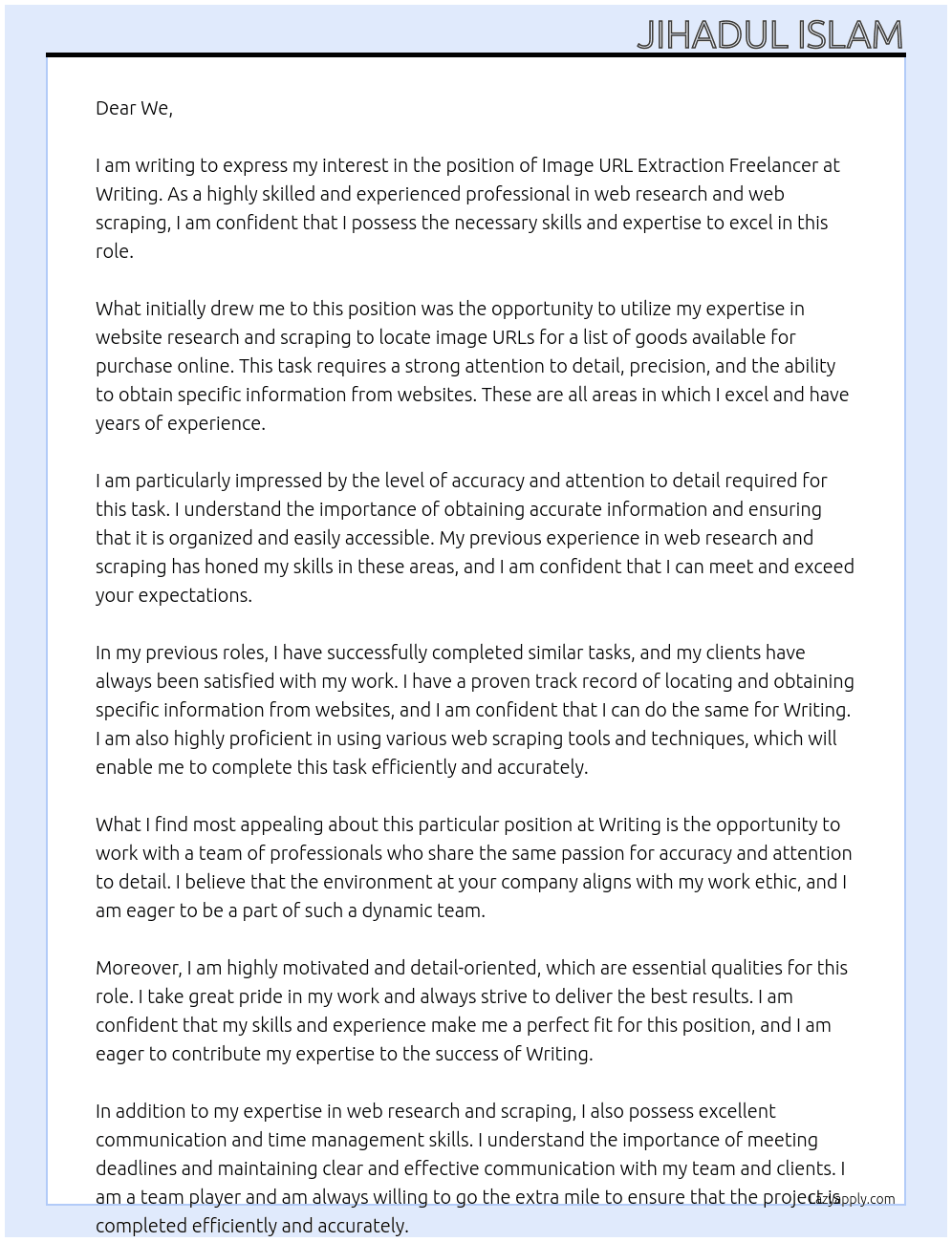 Image url Extraction At writing Cover Letter