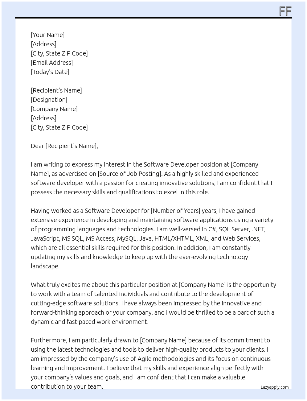 Software Developer At ggg Cover Letter