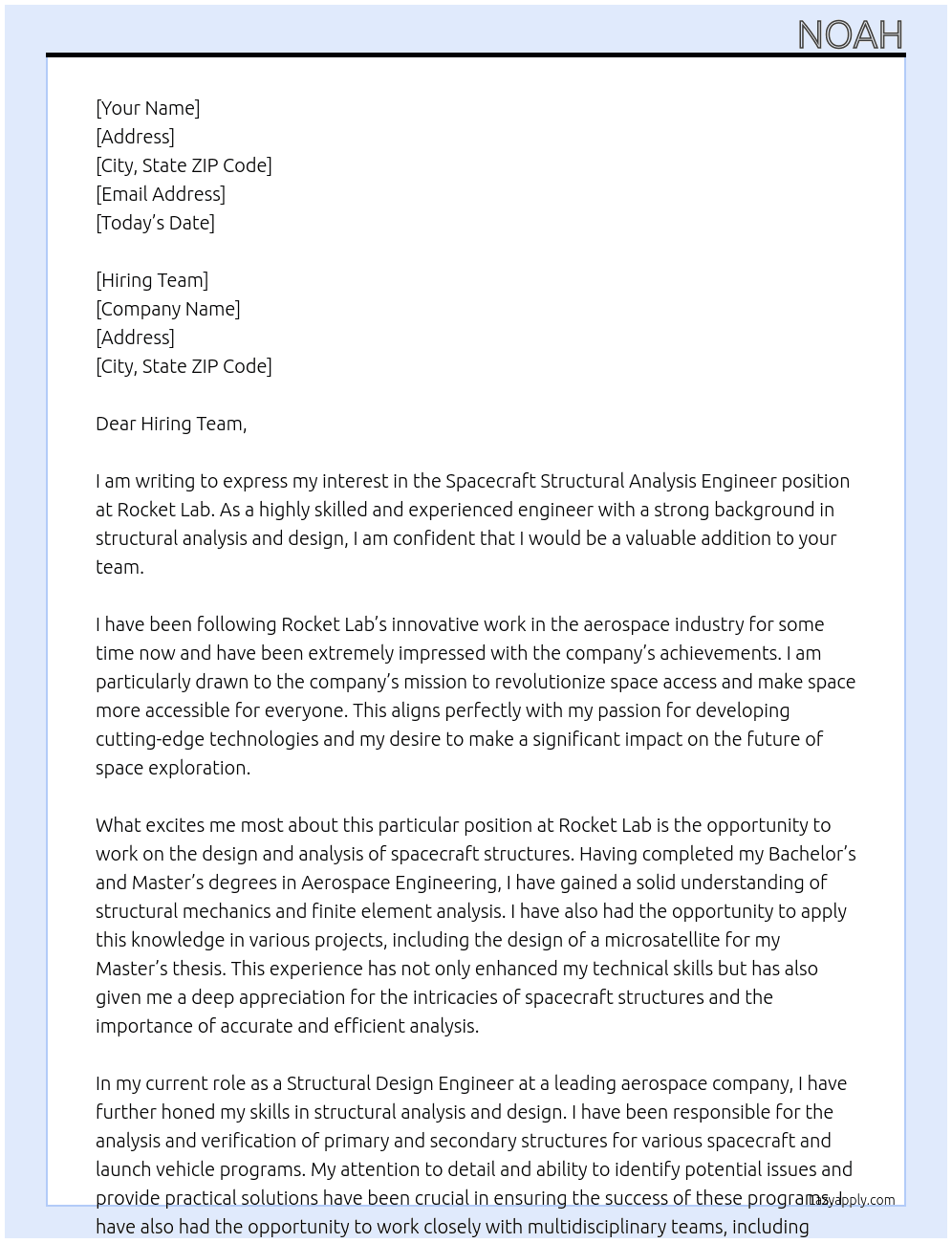 Cover letter for spacecraft structural analysis engineer - LazyApply