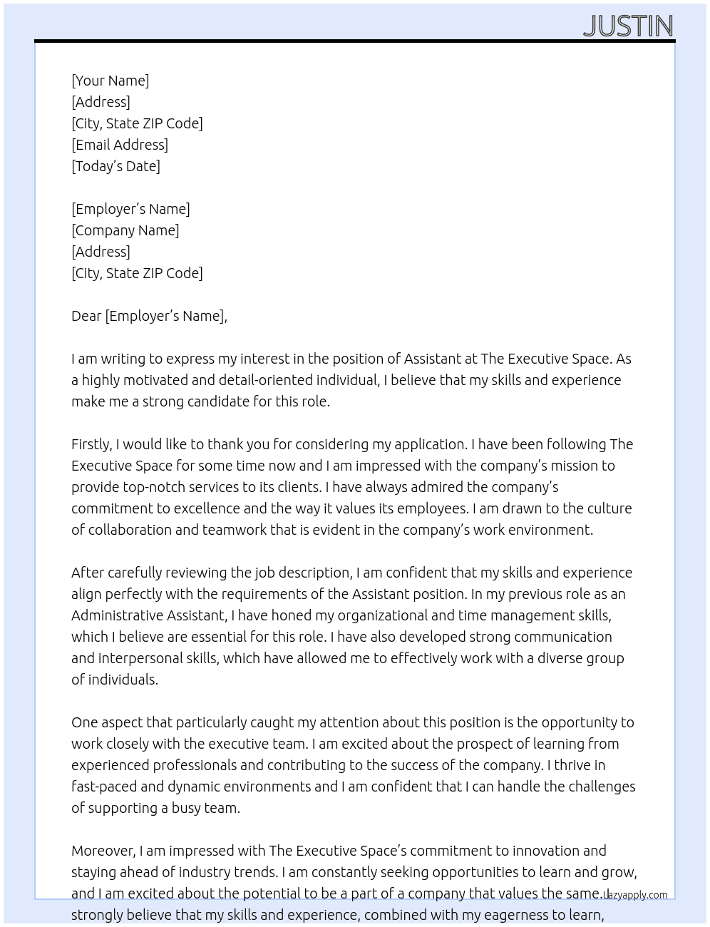  assistant  At The Executive space Cover Letter