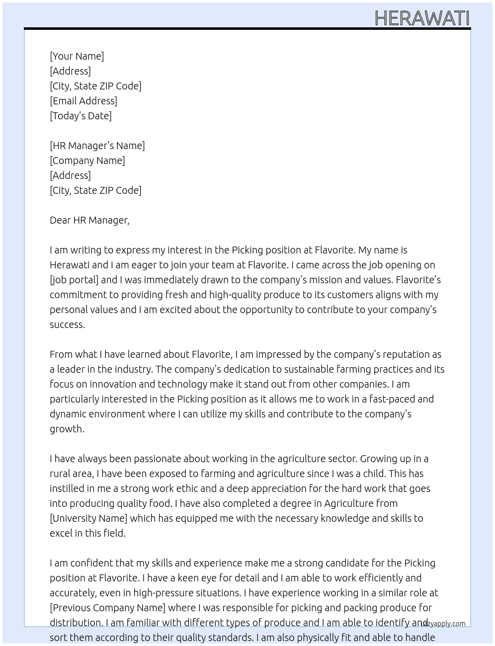 picking At Flavorite Cover Letter