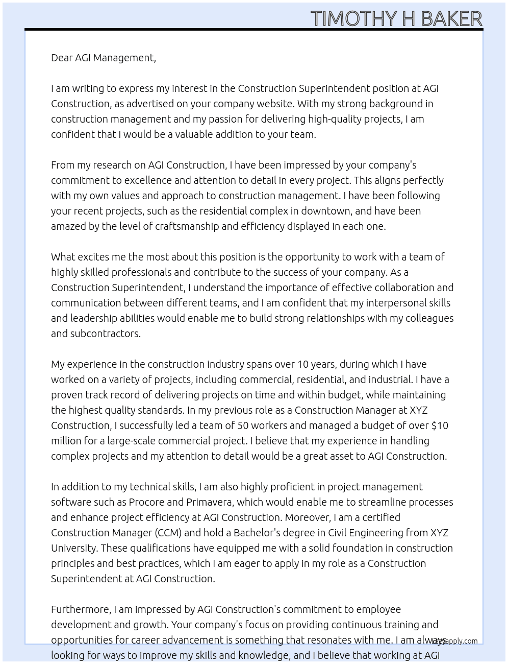 Cover letter for construction superintendent - LazyApply