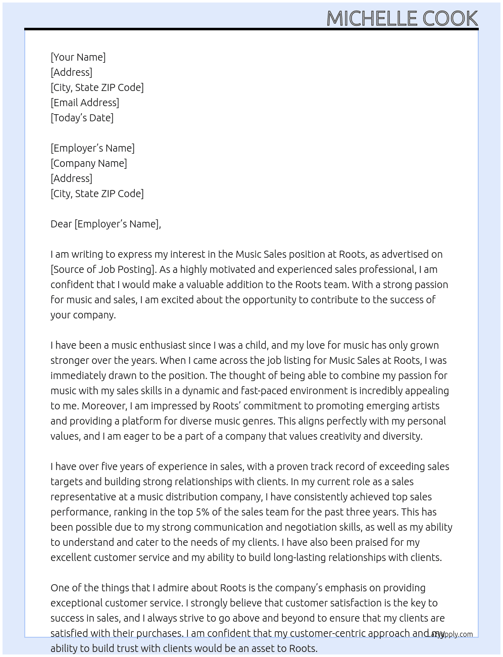 Music Sales At Roots Cover Letter