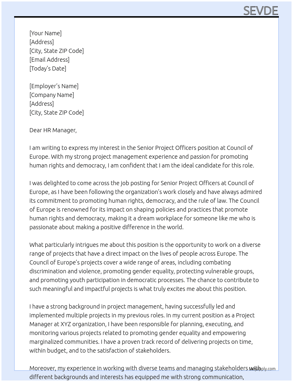 Senior Project Officers At Council of Europe Cover Letter