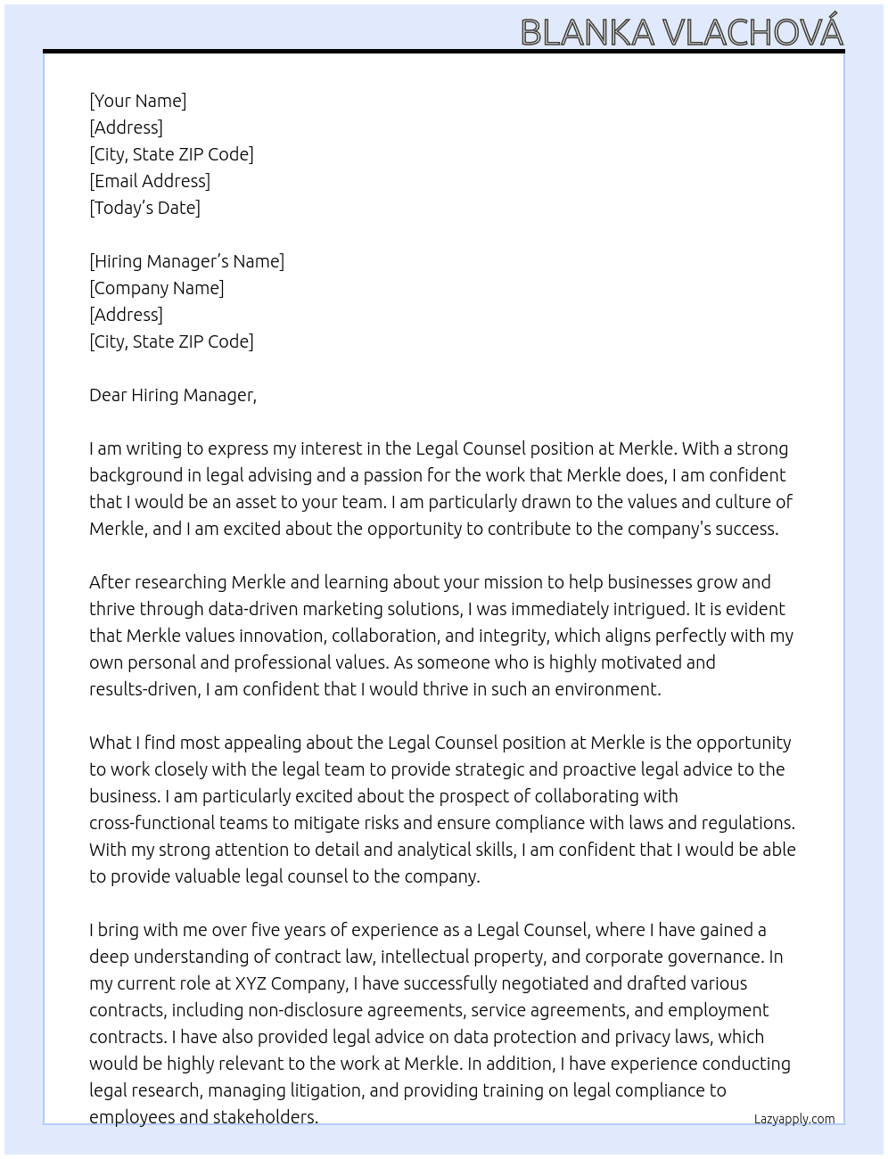 Legal Counsel At Merkle Cover Letter