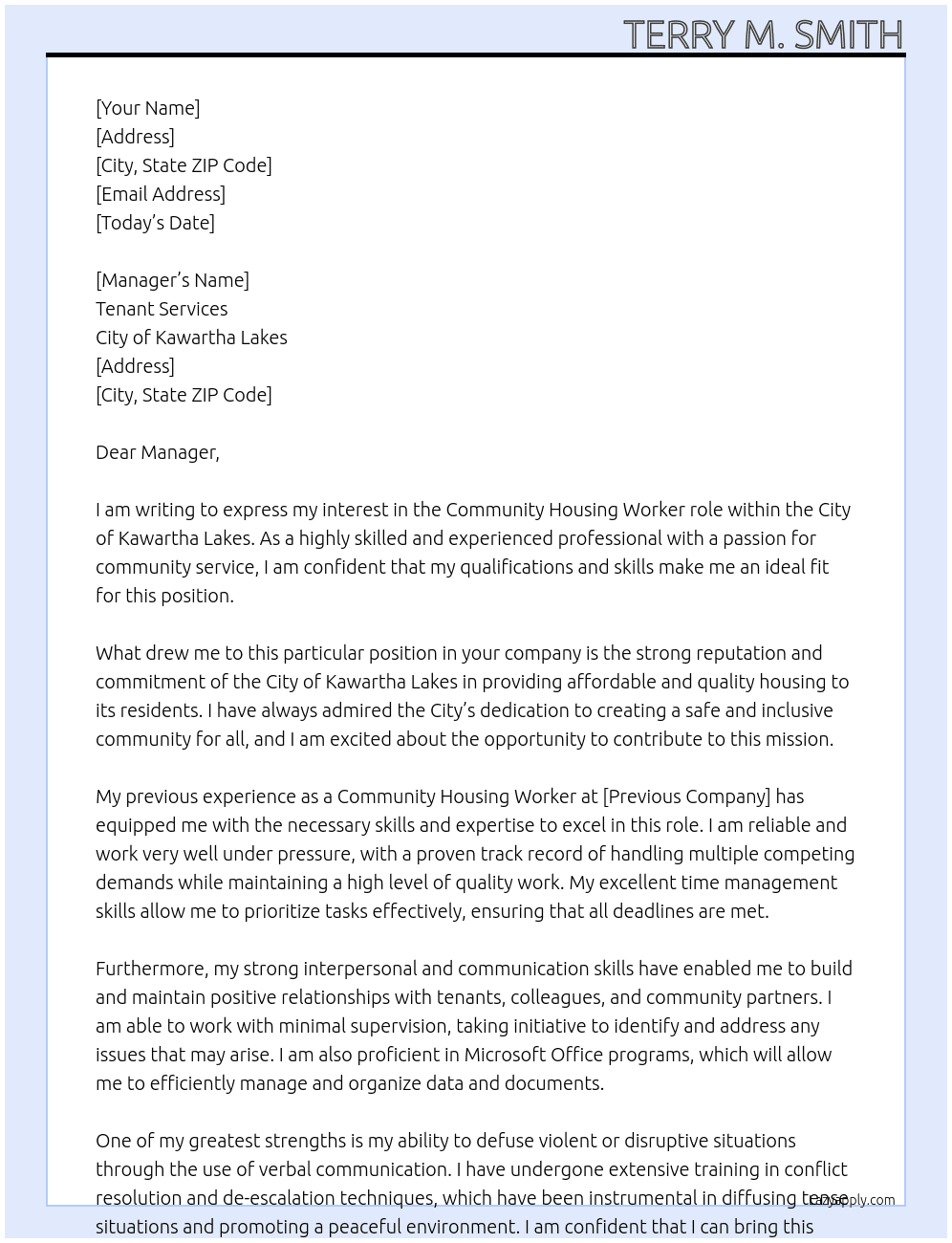 Cover letter for community housing worker - LazyApply