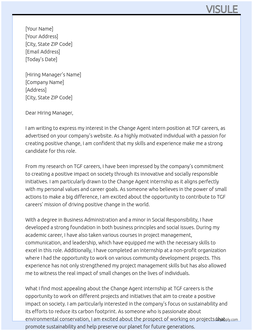Change Agent intern At TGF careers Cover Letter