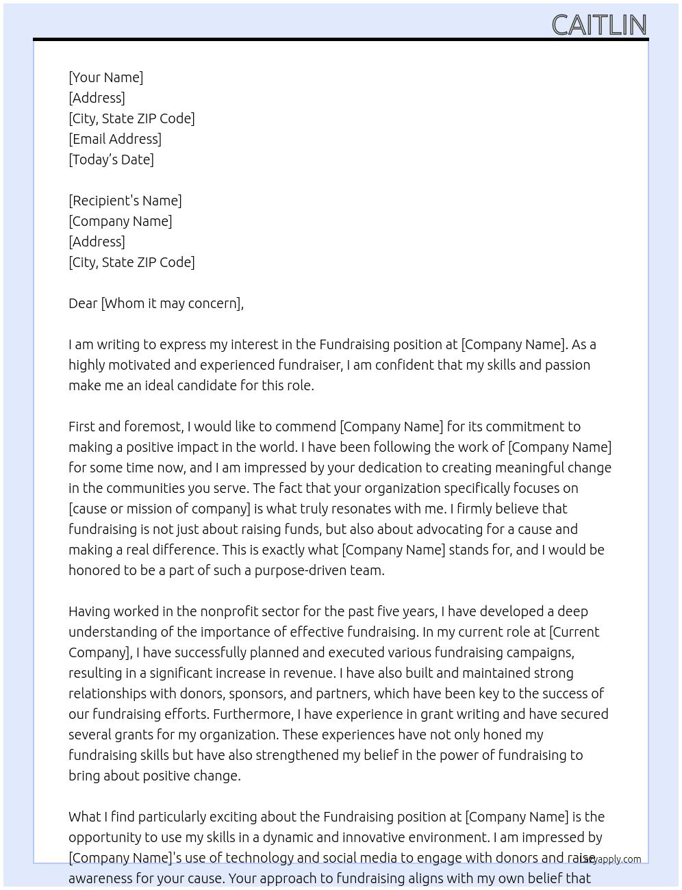 Fundraising  At Movemver Cover Letter