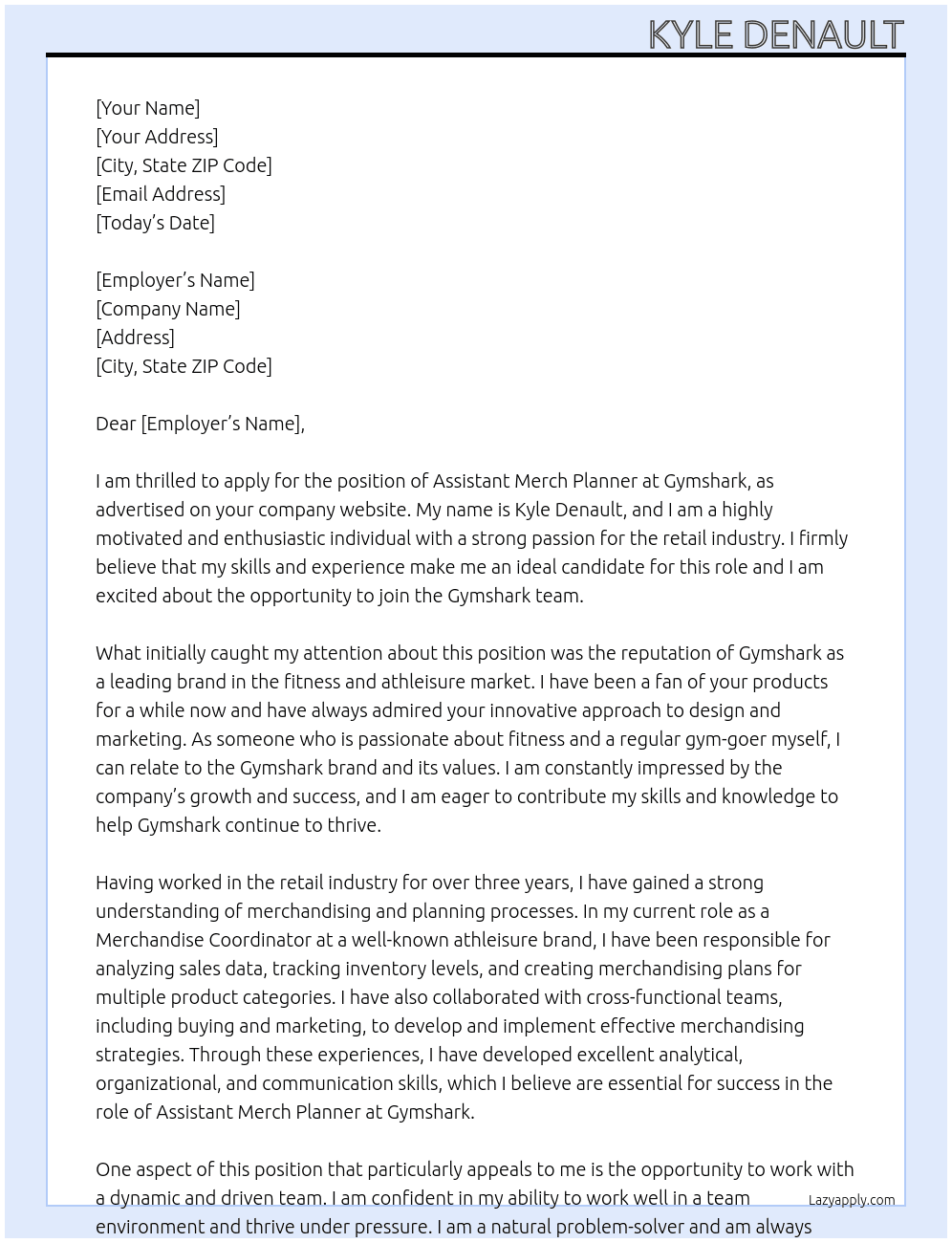 Assistant Merch Planner At Gymshark Cover Letter