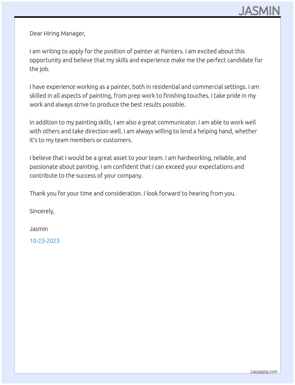 painter  At painters Cover Letter