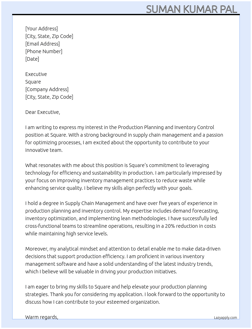 Cover letter for production planning and inventory control - LazyApply