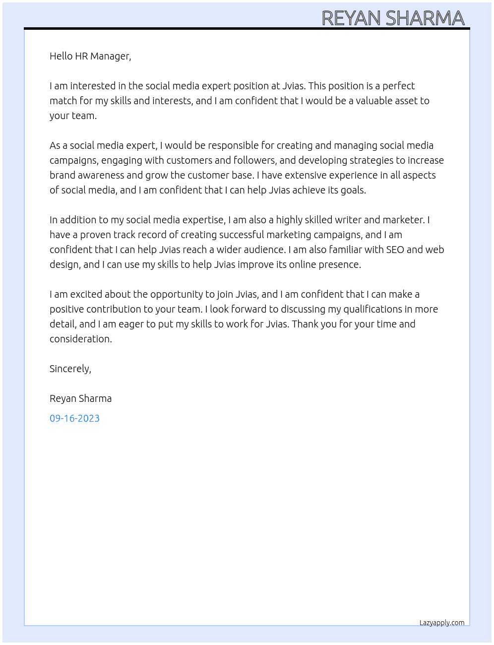 Social media experts  At Jvias Cover Letter
