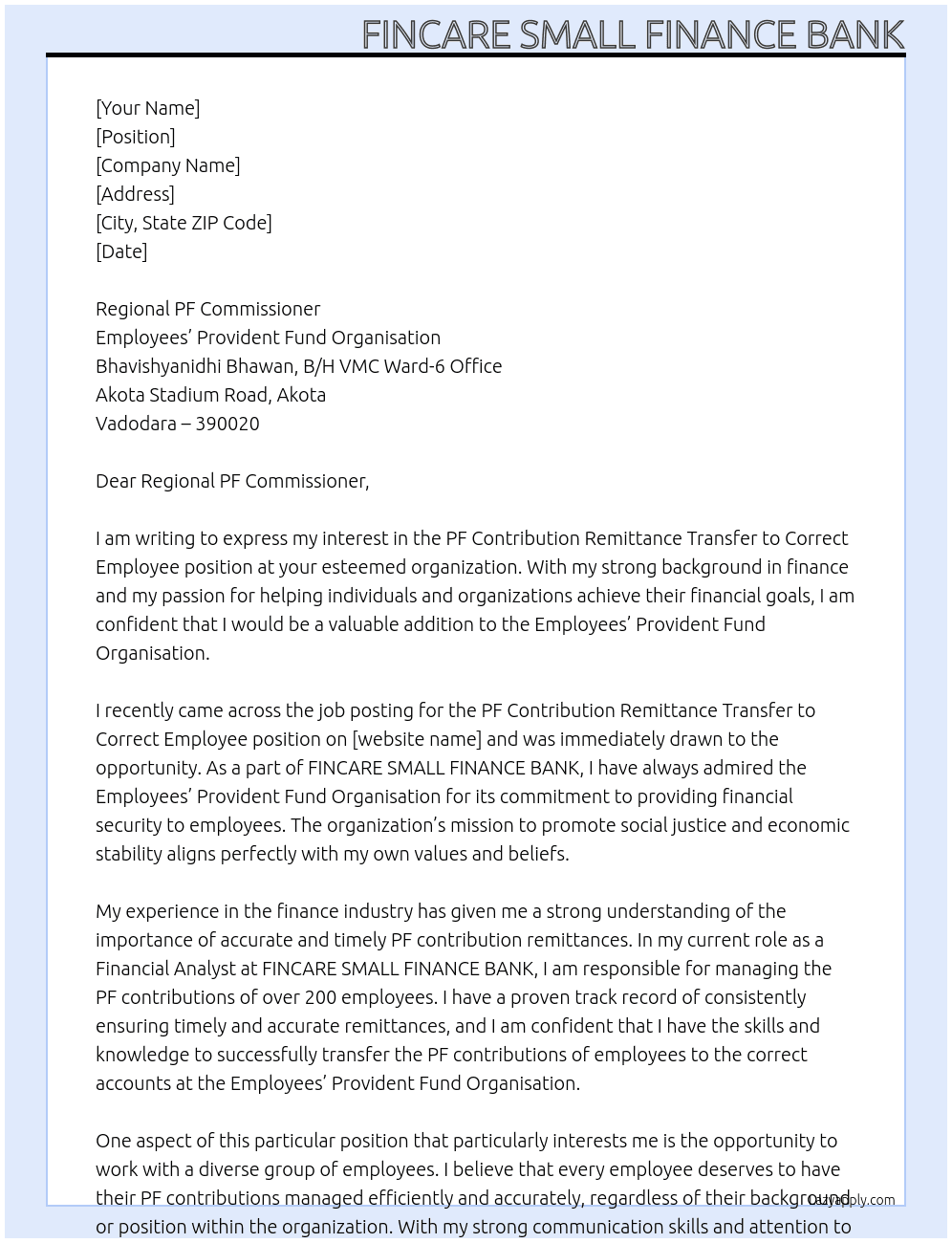 PF Contribution remittance Transfer to correct employee - Name RAVI KIRAN B, PF No VDBRD00664650000046700 UAN 101177516152  At TO PF office Cover Letter
