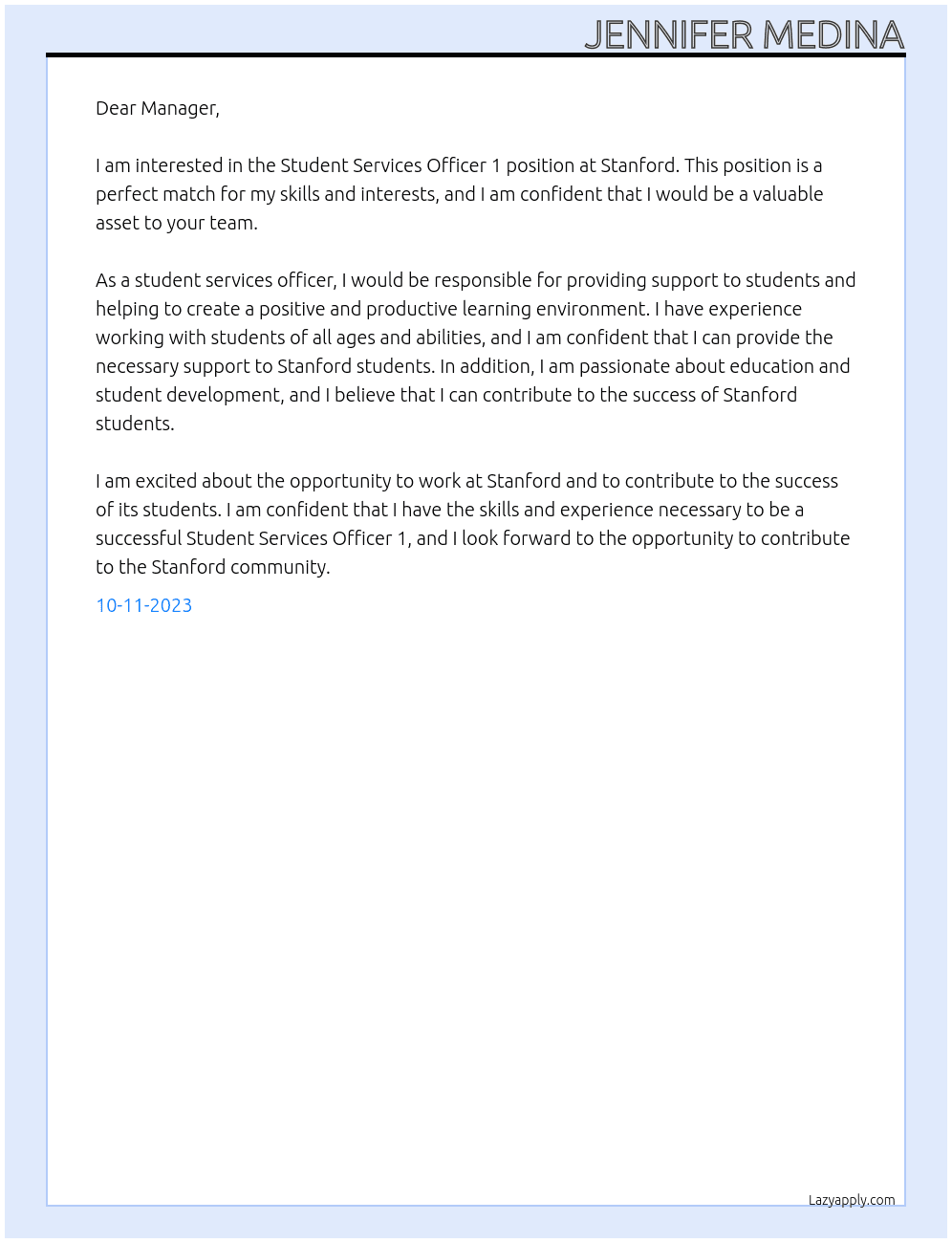 Student Services Officer 1 At Stanford Cover Letter