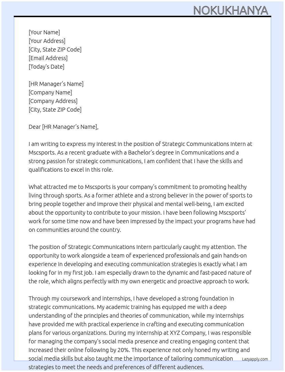 Strategic Communications Intern At Mscsports Cover Letter