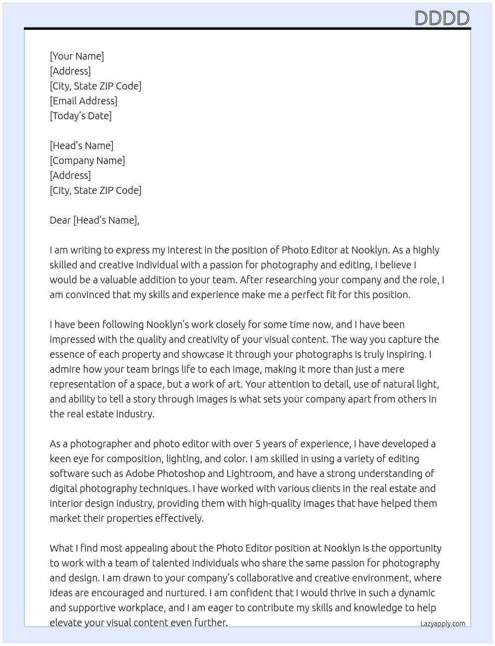 photo editor At nooklyn Cover Letter