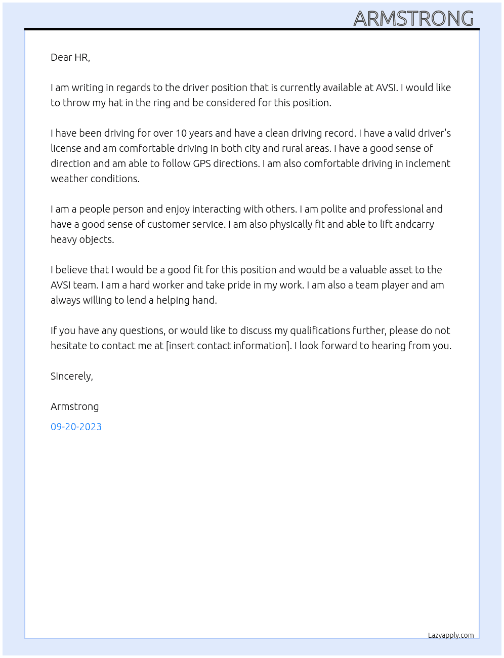 driver At avsi Cover Letter