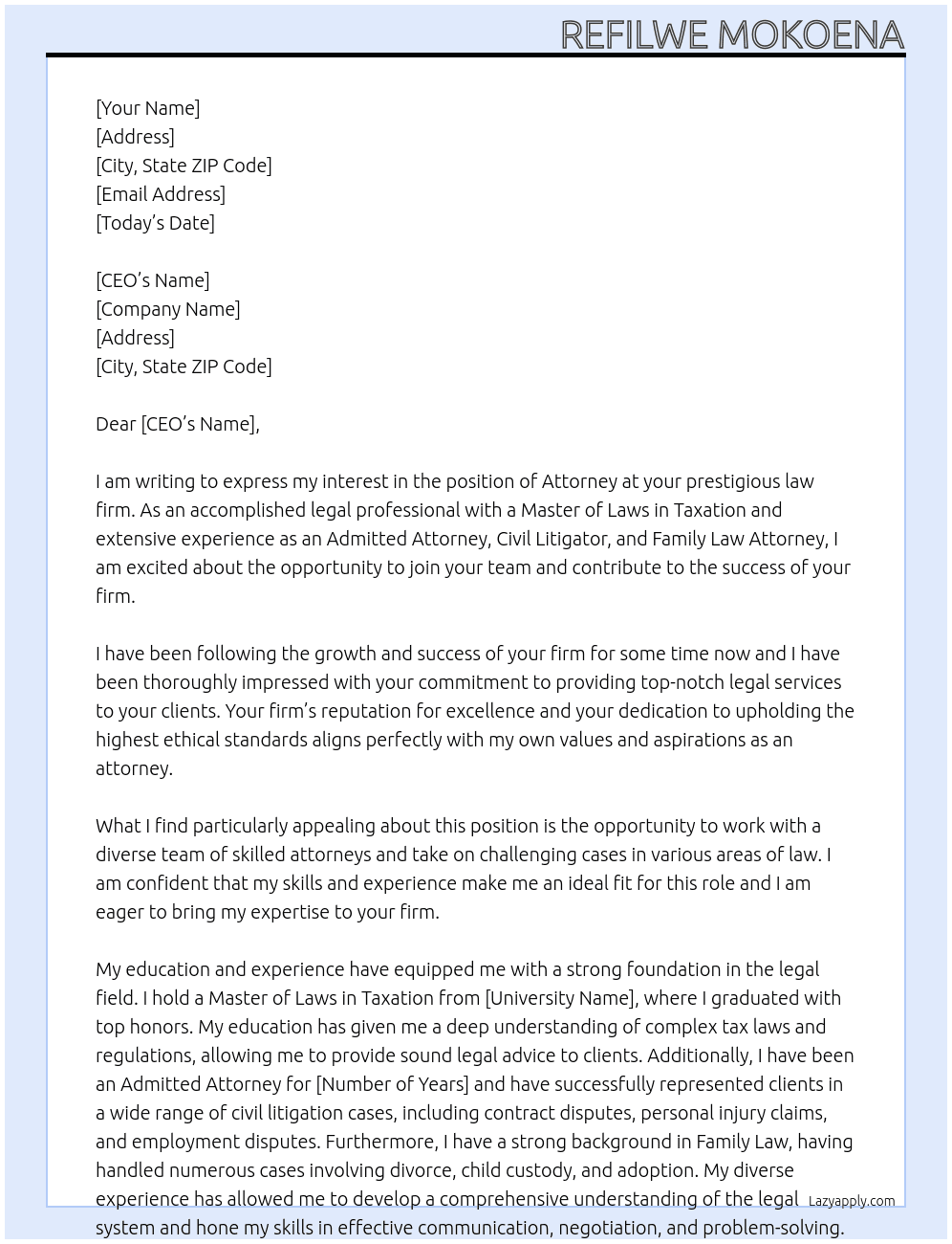 Attorney At Law firm Cover Letter