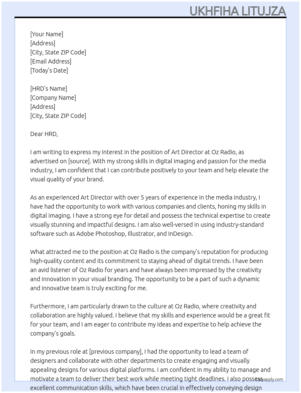 Art Director At Oz Radio Cover Letter