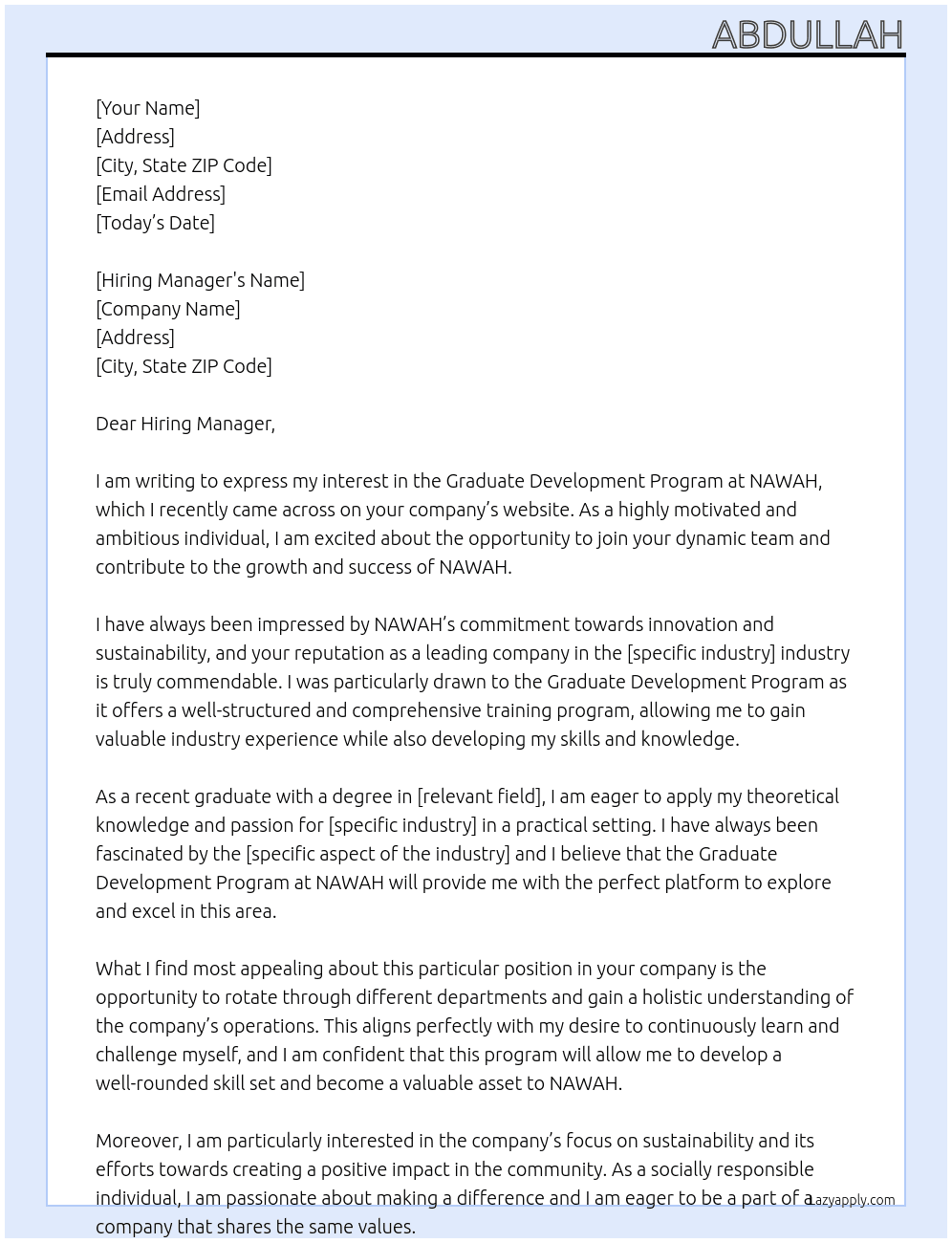 Graduate Development Program At NAWAH Cover Letter