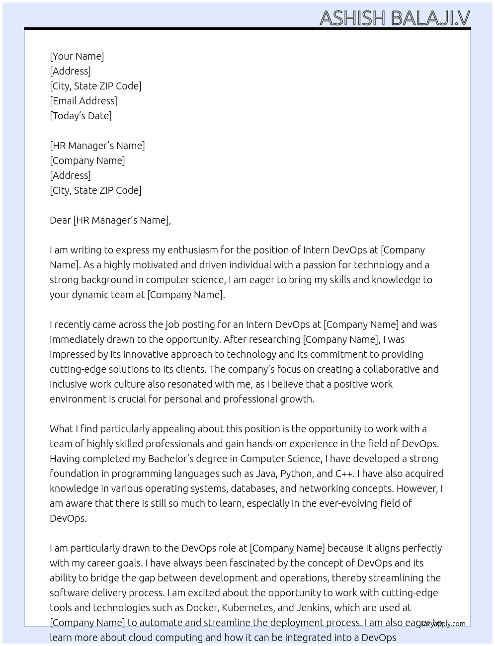 Intern devops At circle.in Cover Letter
