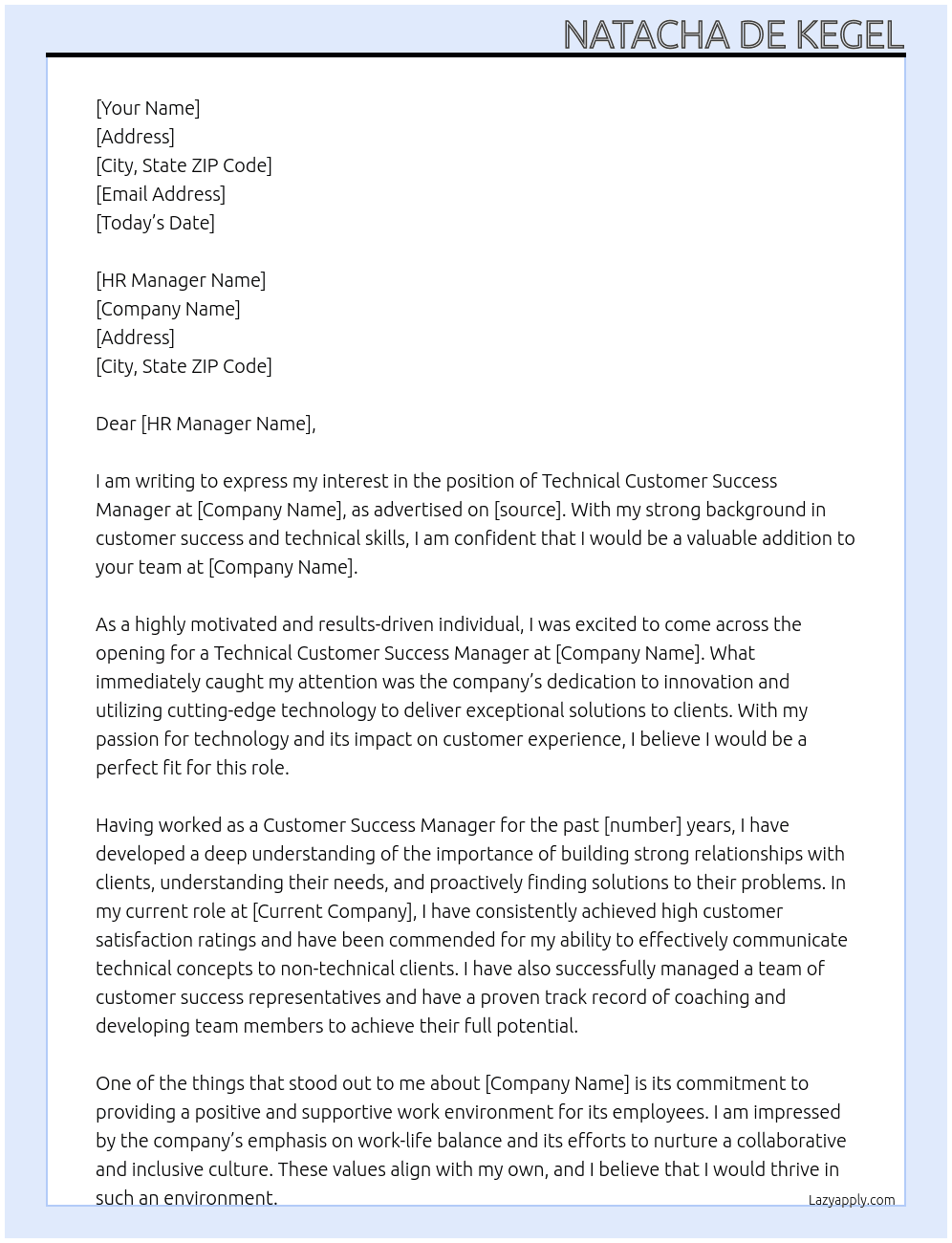 Cover letter for technical customer success manager - LazyApply