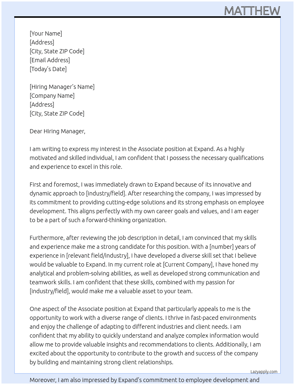 Associate At Expand Cover Letter