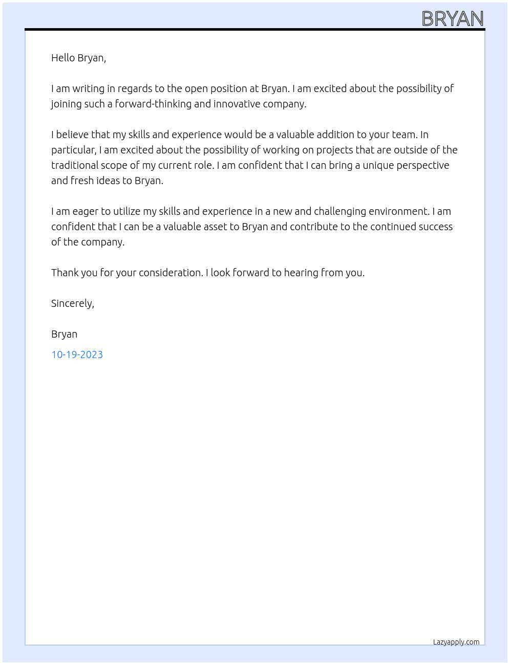 bryan At bryan Cover Letter