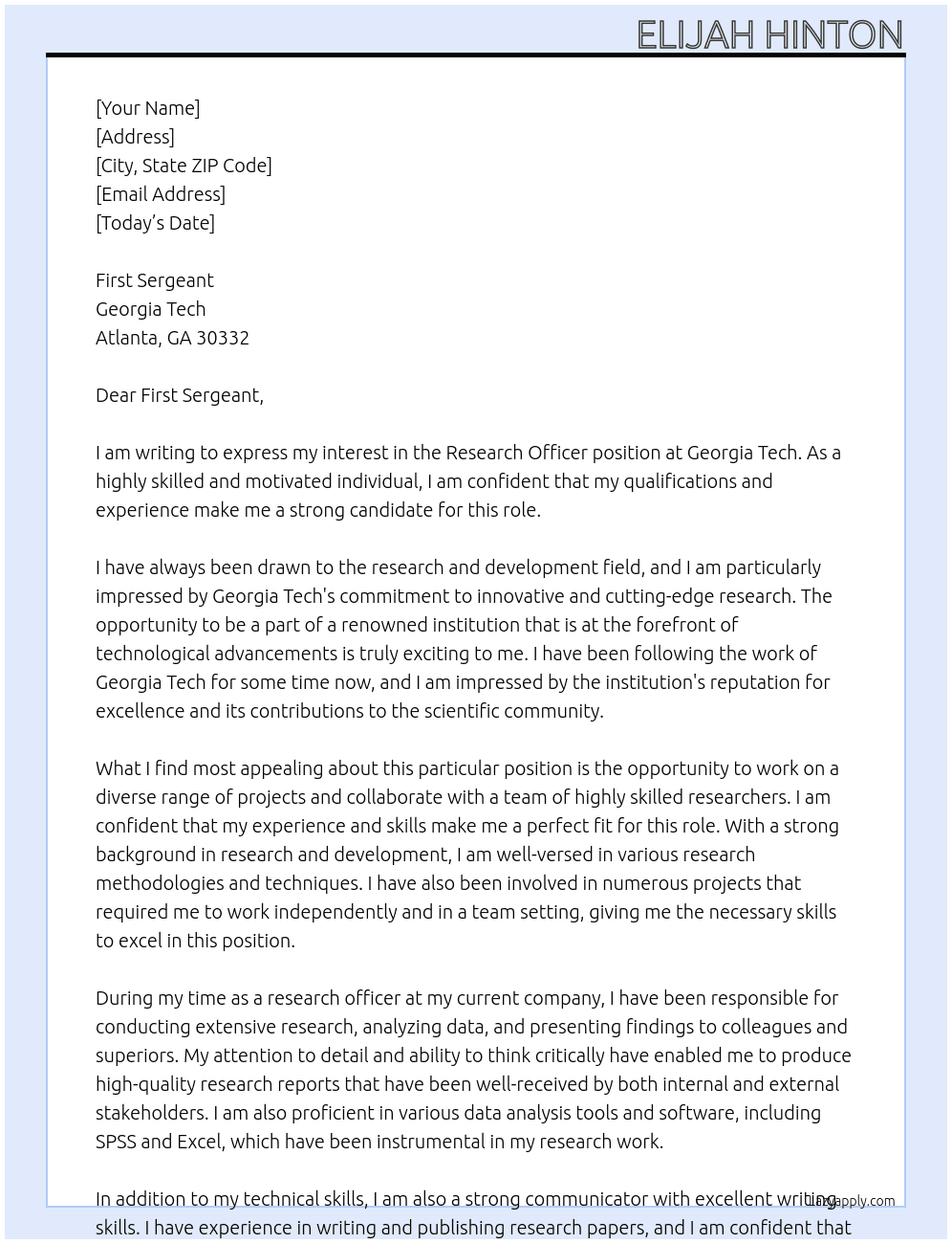 research officer  At georgia tech Cover Letter