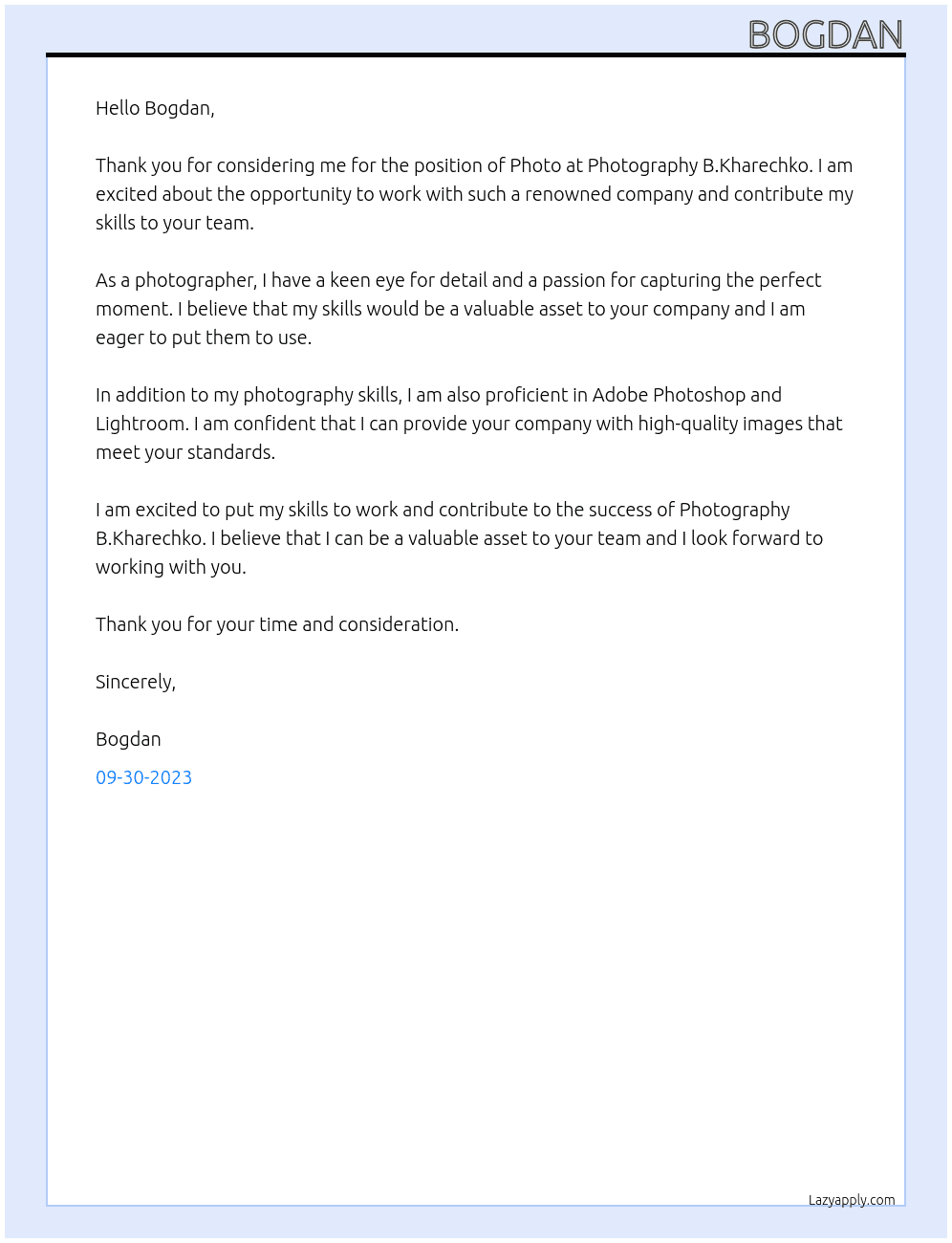 Photo At Photography B.Kharechko Cover Letter