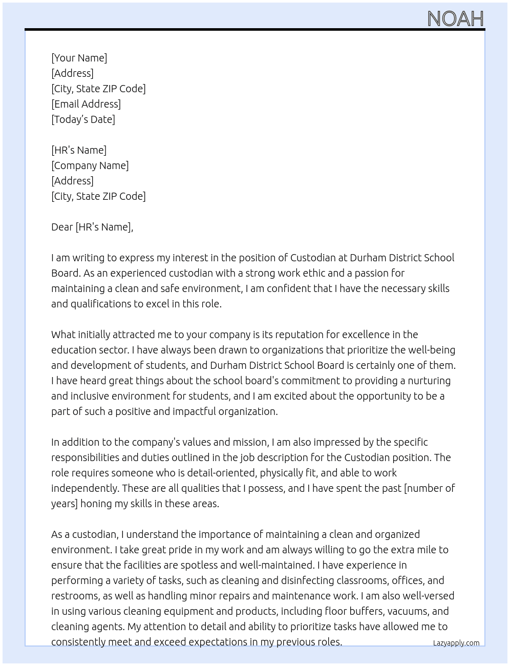 Custodian At Durham District School Board Cover Letter