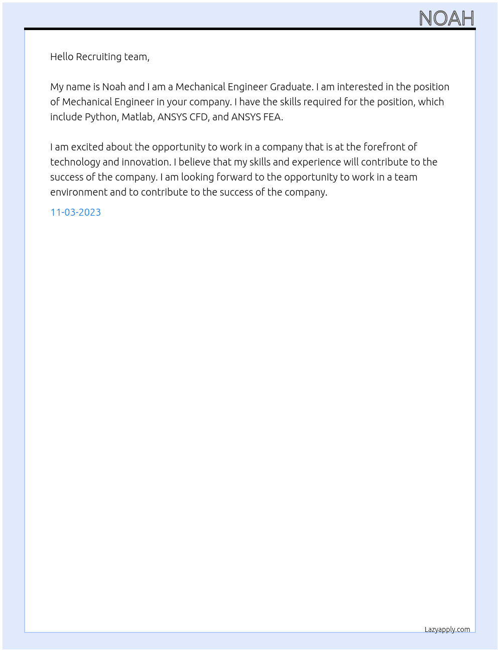 Mechanical Engineer Graduate At Teams Cover Letter