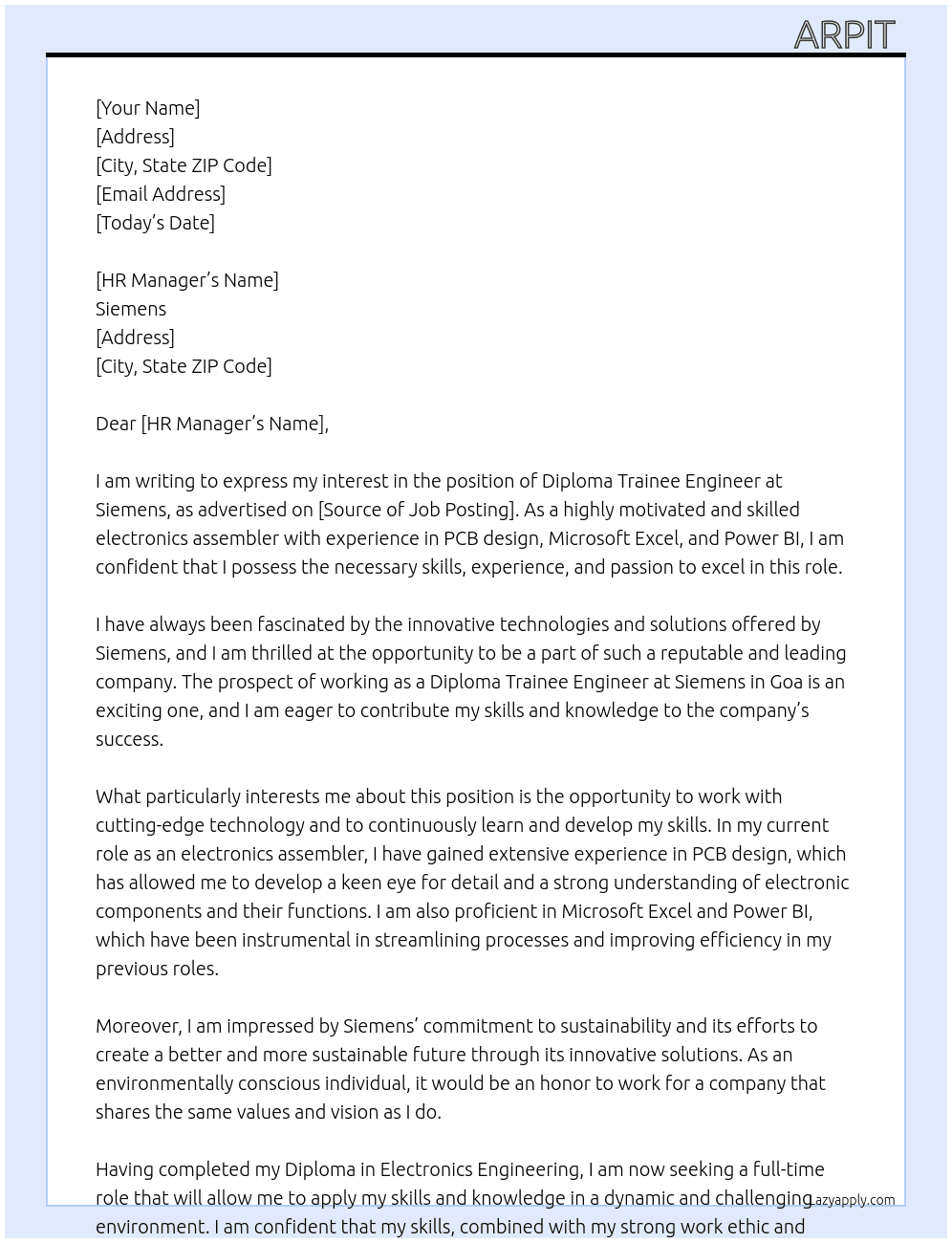 Cover letter for diploma trainee engineer - LazyApply