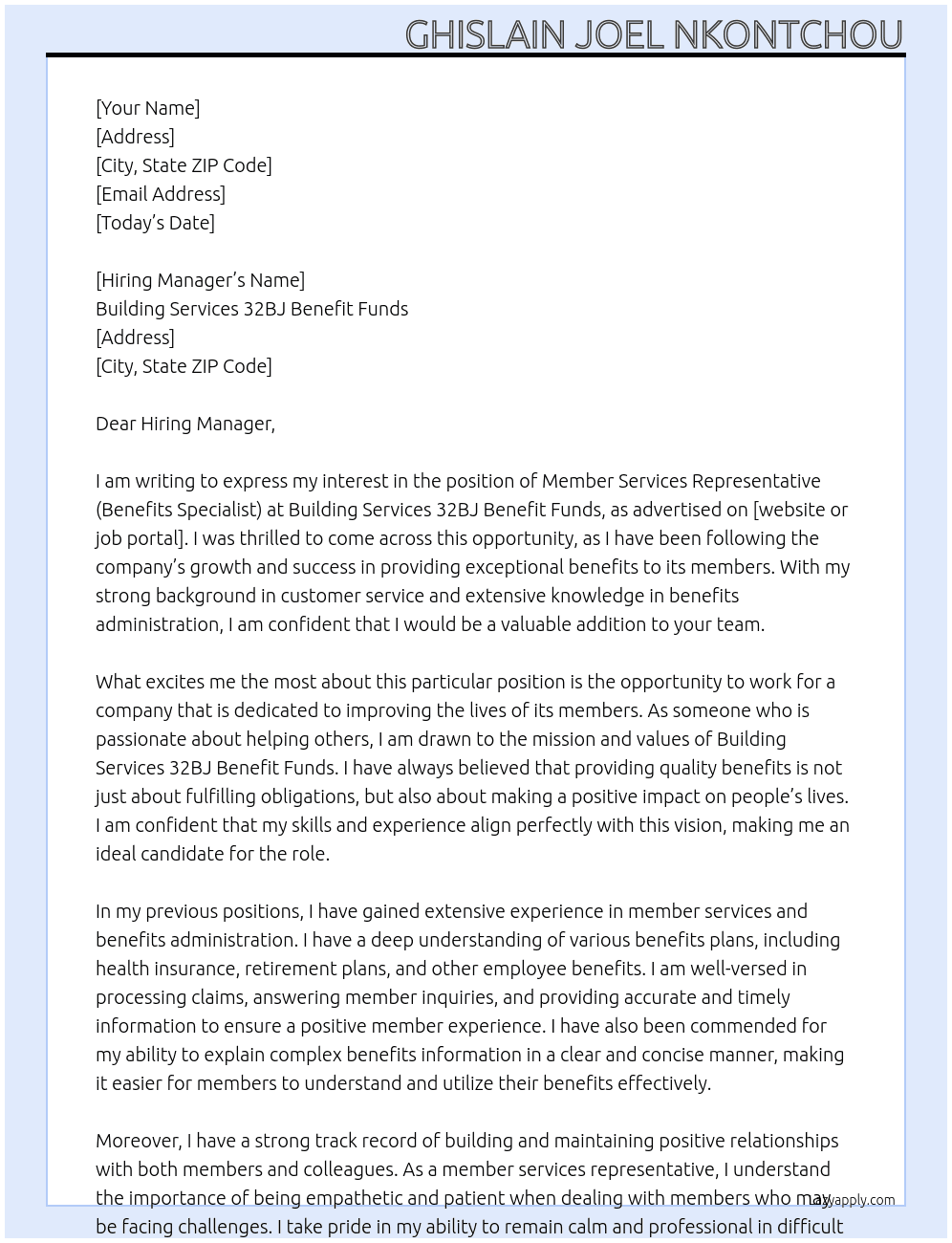 Member Services Representative (Benefits Specialist) At Building Services 32BJ Benefit Funds Cover Letter