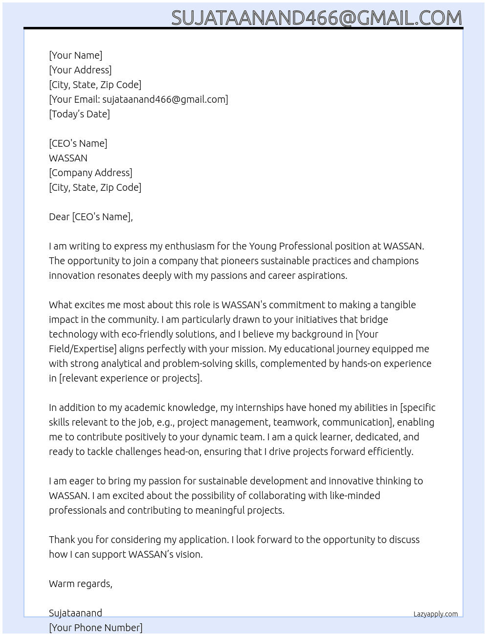 Young professional  At WASSAN  Cover Letter
