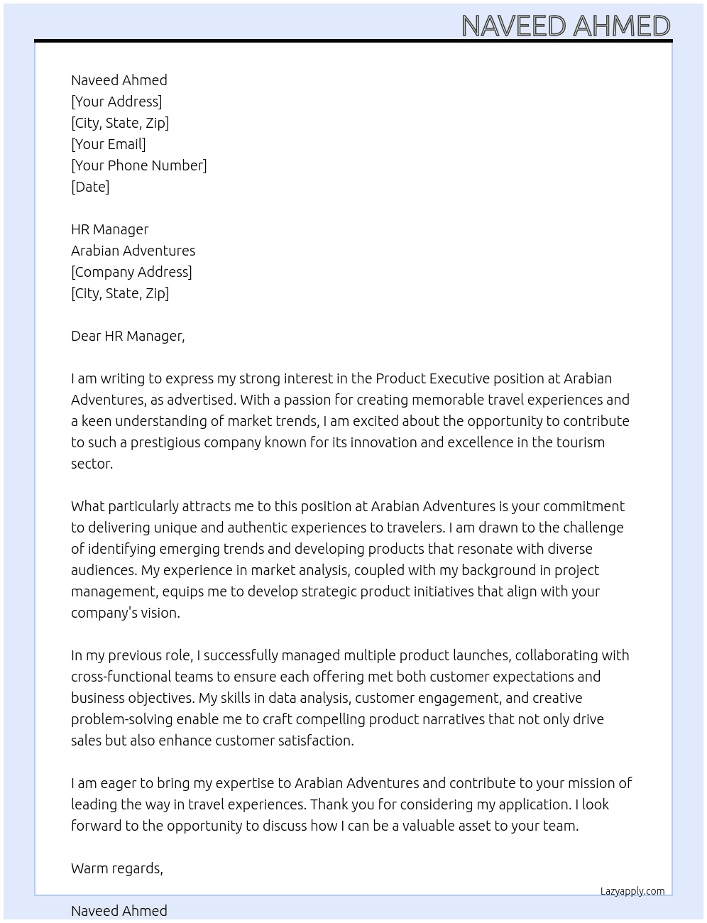 Cover letter for product executive - LazyApply