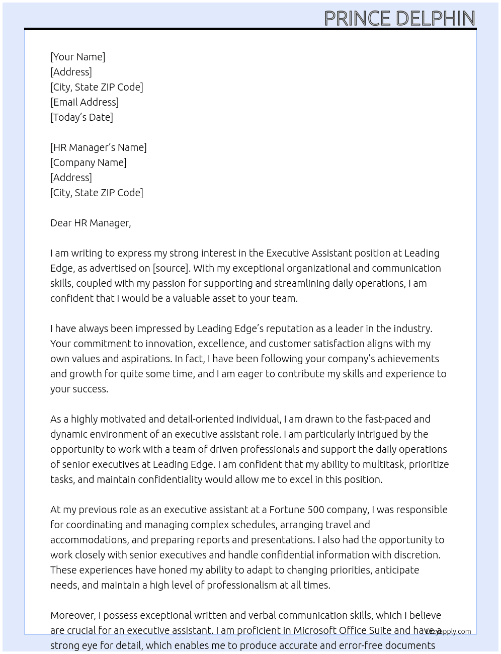 Executive Assistant At Leading Edge Cover Letter