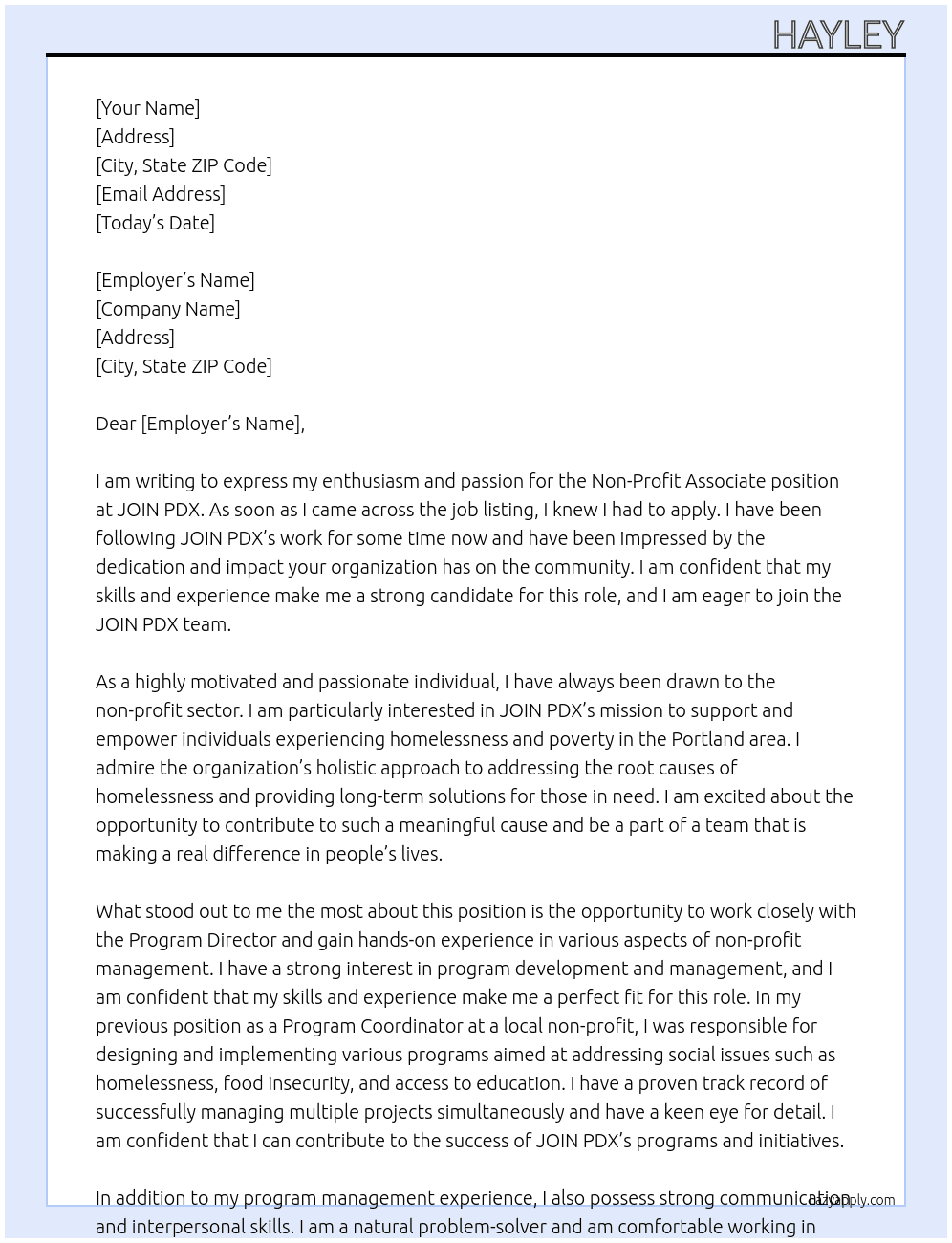 Non profit associate At JOIN PDX Cover Letter