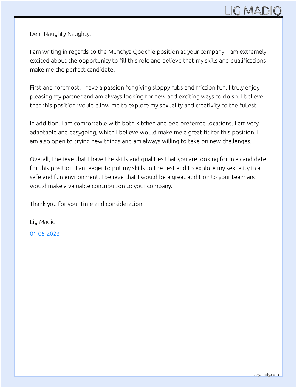 Cover letter for munchya qoochie - LazyApply