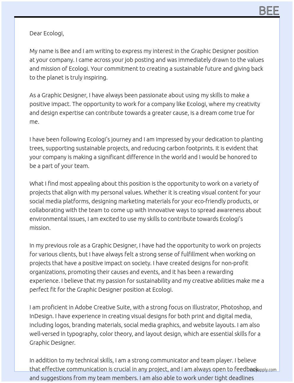 Graphic Designer At Ecologi Cover Letter